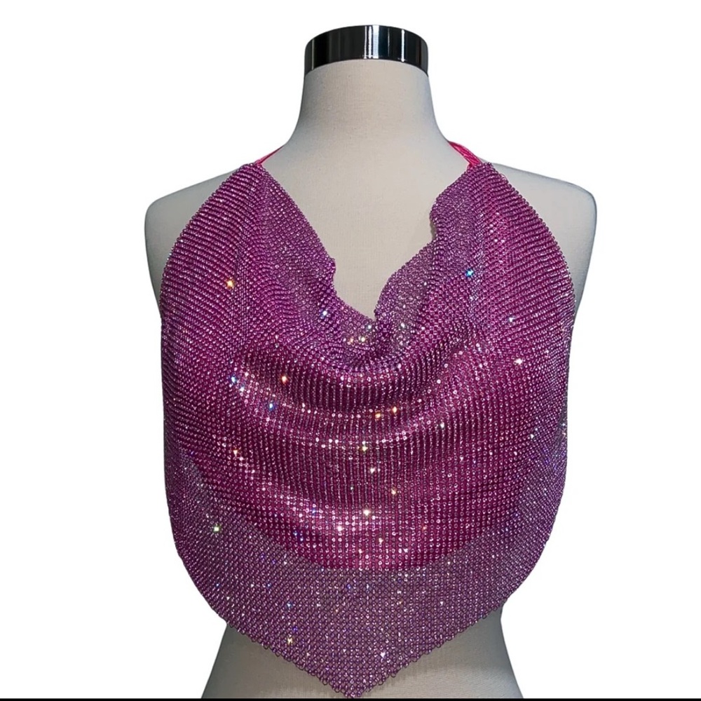 Pink Rhinestone Halter Top